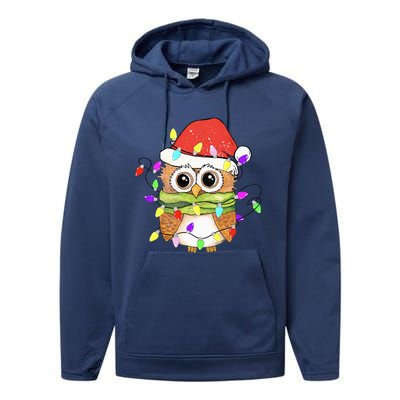 Cute Owl Christmas Lights Funny Family Xmas Holiday Costume Performance Fleece Hoodie