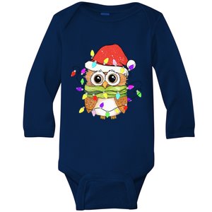 Cute Owl Christmas Lights Funny Family Xmas Holiday Costume Baby Long Sleeve Bodysuit