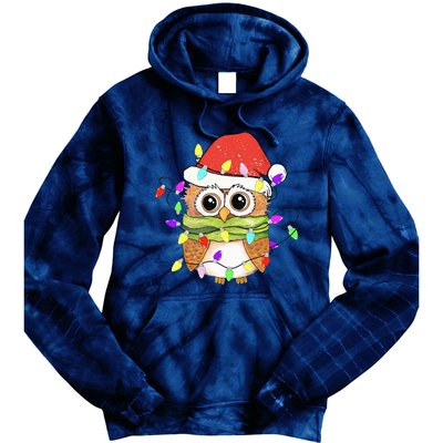 Cute Owl Christmas Lights Funny Family Xmas Holiday Costume Tie Dye Hoodie