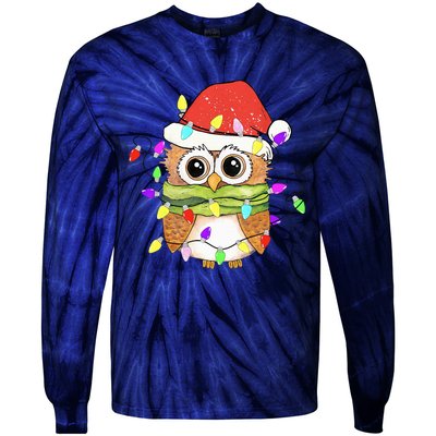 Cute Owl Christmas Lights Funny Family Xmas Holiday Costume Tie-Dye Long Sleeve Shirt