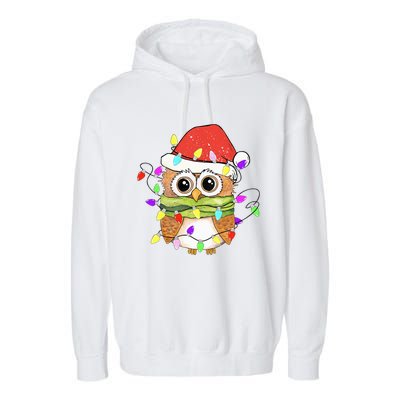 Cute Owl Christmas Lights Funny Family Xmas Holiday Costume Garment-Dyed Fleece Hoodie