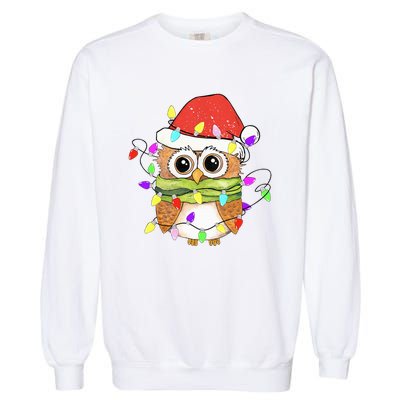 Cute Owl Christmas Lights Funny Family Xmas Holiday Costume Garment-Dyed Sweatshirt