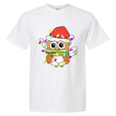 Cute Owl Christmas Lights Funny Family Xmas Holiday Costume Garment-Dyed Heavyweight T-Shirt