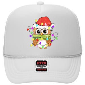 Cute Owl Christmas Lights Funny Family Xmas Holiday Costume High Crown Mesh Back Trucker Hat