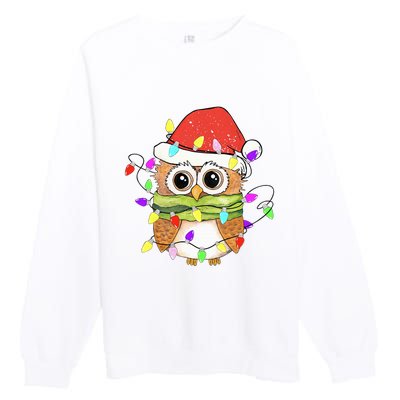 Cute Owl Christmas Lights Funny Family Xmas Holiday Costume Premium Crewneck Sweatshirt