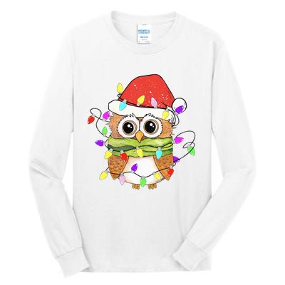 Cute Owl Christmas Lights Funny Family Xmas Holiday Costume Tall Long Sleeve T-Shirt