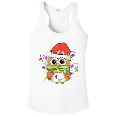 Cute Owl Christmas Lights Funny Family Xmas Holiday Costume Ladies PosiCharge Competitor Racerback Tank