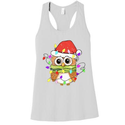 Cute Owl Christmas Lights Funny Family Xmas Holiday Costume Women's Racerback Tank