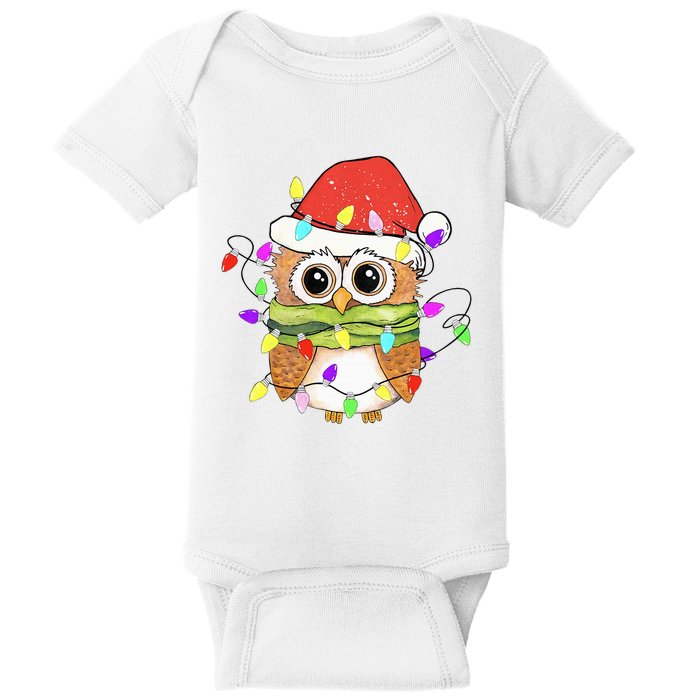 Cute Owl Christmas Lights Funny Family Xmas Holiday Costume Baby Bodysuit