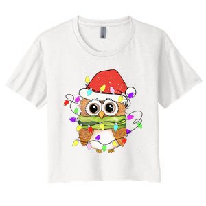 Cute Owl Christmas Lights Funny Family Xmas Holiday Costume Women's Crop Top Tee