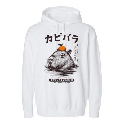 Capybara Onsen Capybara With Orange Capybara Lovers Garment-Dyed Fleece Hoodie