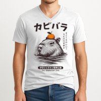 Capybara Onsen Capybara With Orange Capybara Lovers V-Neck T-Shirt