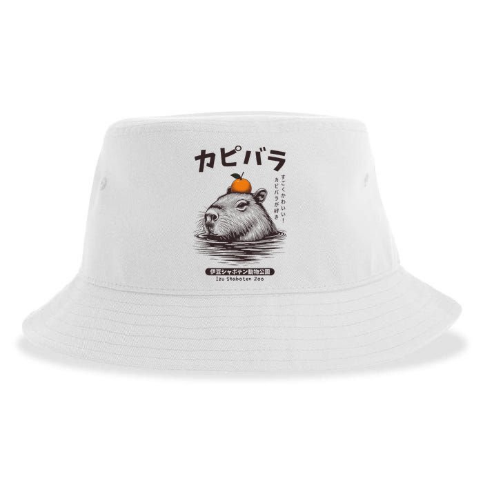 Capybara Onsen Capybara With Orange Capybara Lovers Sustainable Bucket Hat