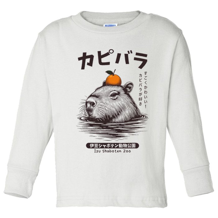 Capybara Onsen Capybara With Orange Capybara Lovers Toddler Long Sleeve Shirt