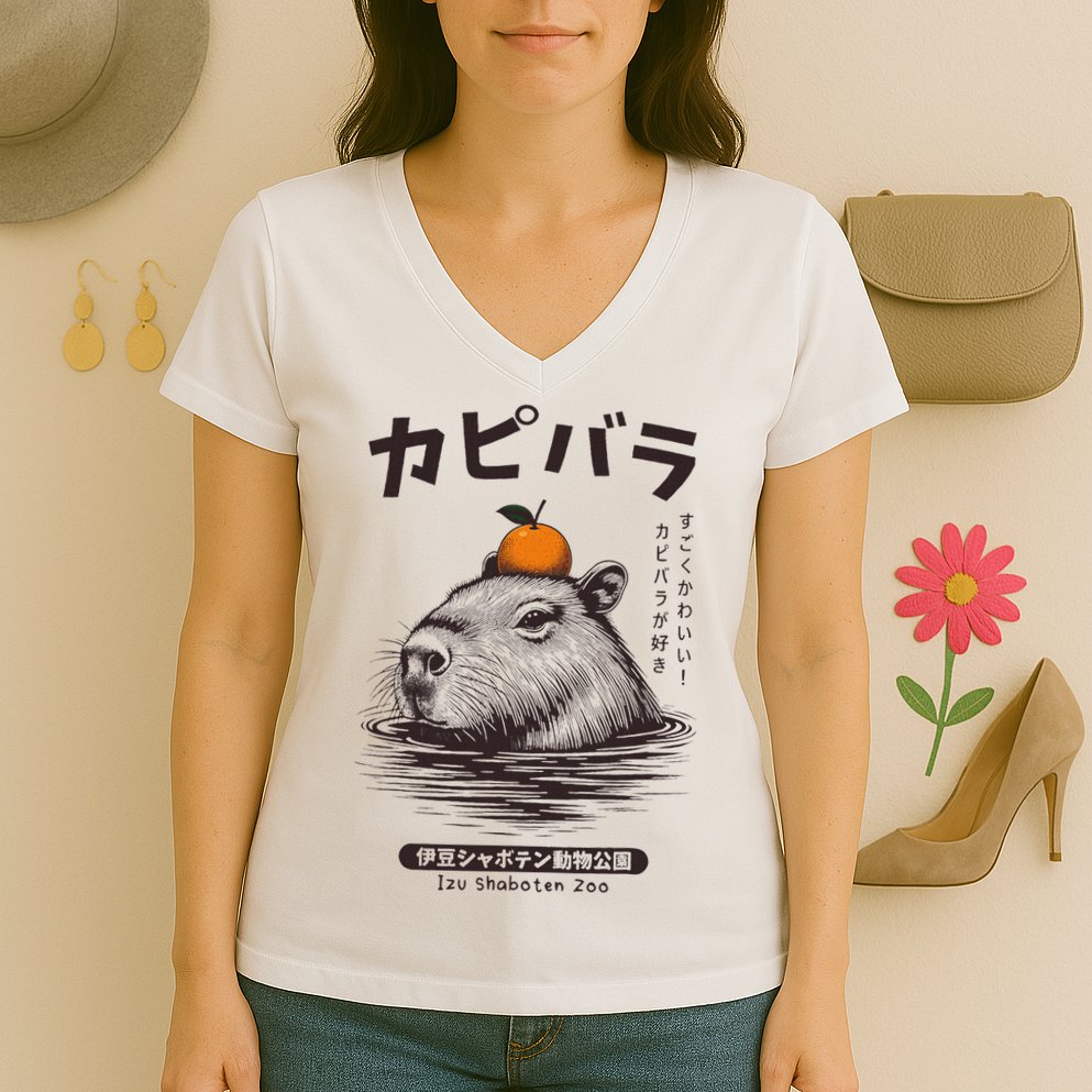 Capybara Onsen Capybara With Orange Capybara Lovers Women's V-Neck T-Shirt