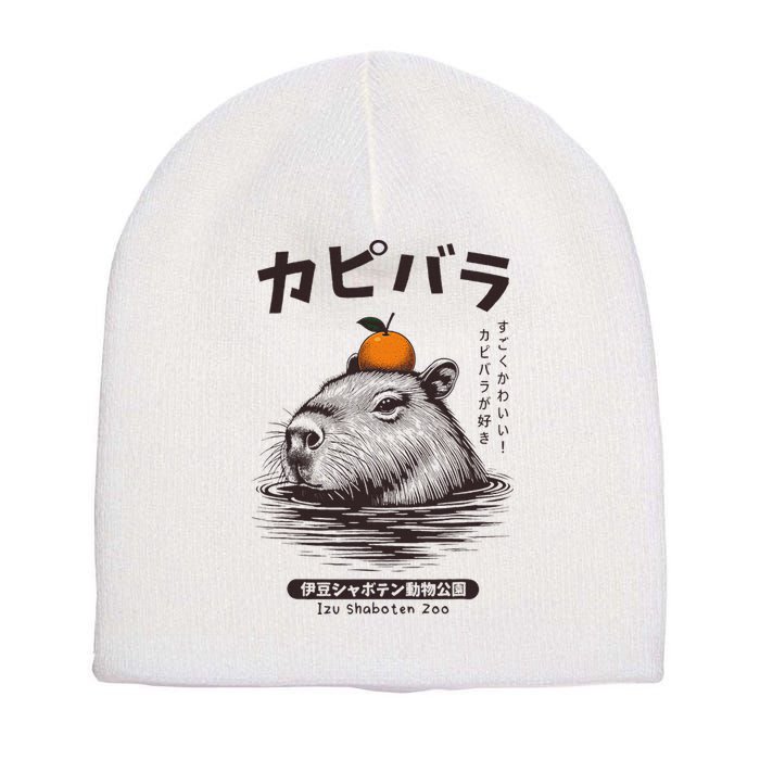 Capybara Onsen Capybara With Orange Capybara Lovers Short Acrylic Beanie