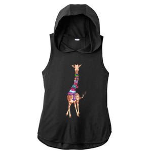 Cold Outside Cute Giraffe Illustration Ladies PosiCharge Tri-Blend Wicking Draft Hoodie Tank