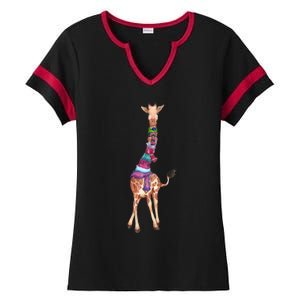 Cold Outside Cute Giraffe Illustration Ladies Halftime Notch Neck Tee