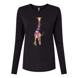 Cold Outside Cute Giraffe Illustration Womens Cotton Relaxed Long Sleeve T-Shirt