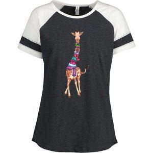 Cold Outside Cute Giraffe Illustration Enza Ladies Jersey Colorblock Tee