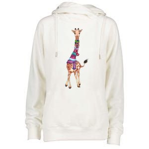 Cold Outside Cute Giraffe Illustration Womens Funnel Neck Pullover Hood