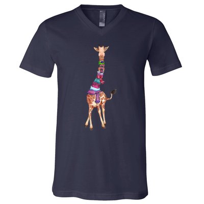 Cold Outside Cute Giraffe Illustration V-Neck T-Shirt