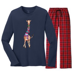 Cold Outside Cute Giraffe Illustration Women's Long Sleeve Flannel Pajama Set 