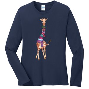 Cold Outside Cute Giraffe Illustration Ladies Long Sleeve Shirt