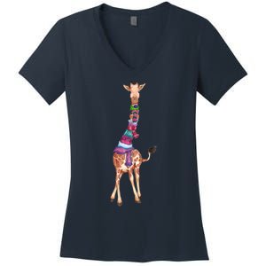 Cold Outside Cute Giraffe Illustration Women's V-Neck T-Shirt