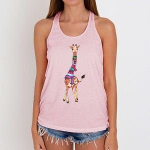 Cold Outside Cute Giraffe Illustration Women's Knotted Racerback Tank