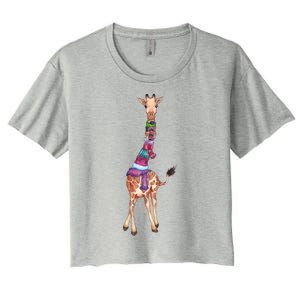 Cold Outside Cute Giraffe Illustration Women's Crop Top Tee