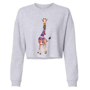 Cold Outside Cute Giraffe Illustration Cropped Pullover Crew