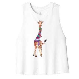 Cold Outside Cute Giraffe Illustration Women's Racerback Cropped Tank