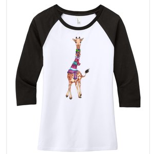 Cold Outside Cute Giraffe Illustration Women's Tri-Blend 3/4-Sleeve Raglan Shirt