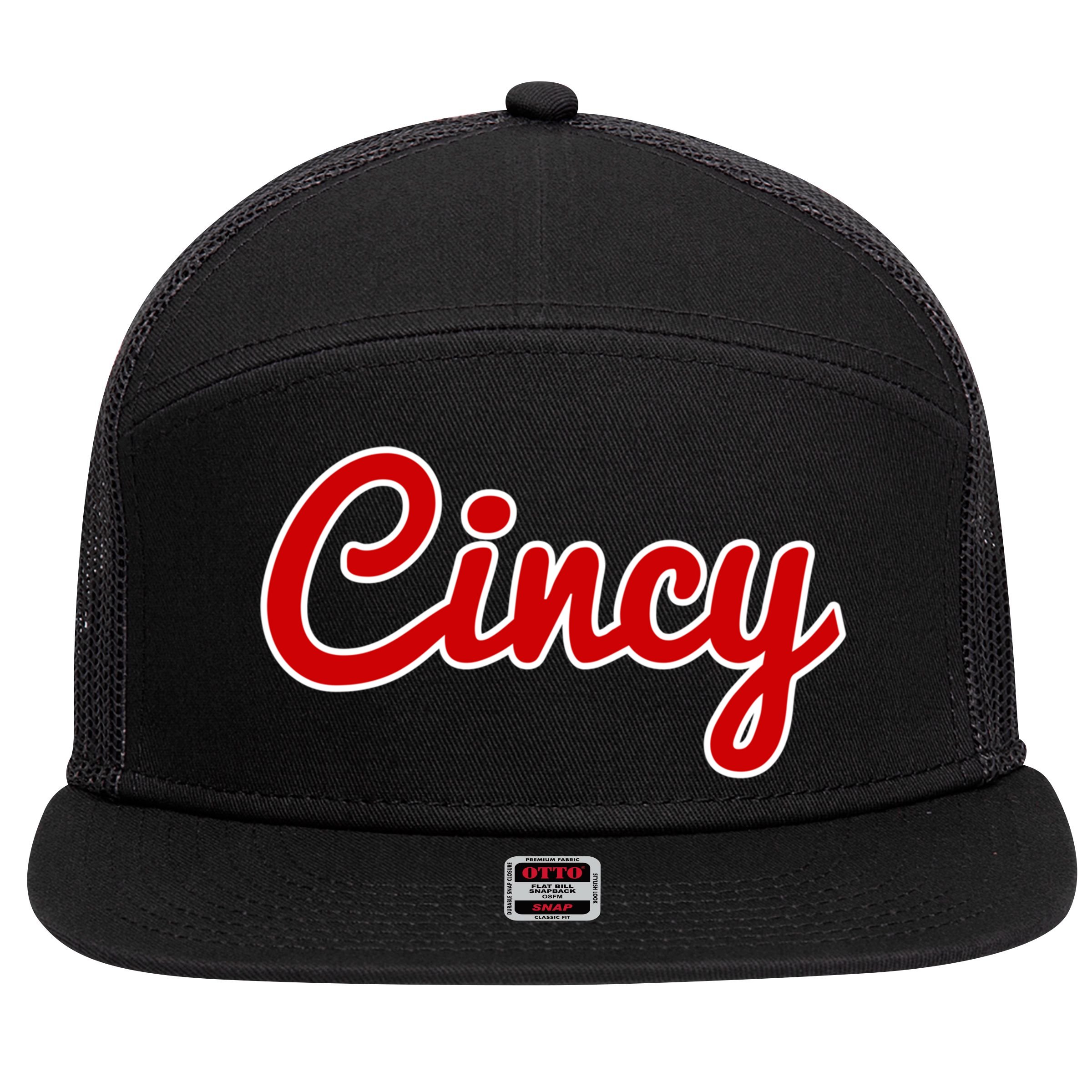 Cincinnati Ohio Classic Red Script Cincy City Gift 7 Panel Mesh Trucker Snapback Hat