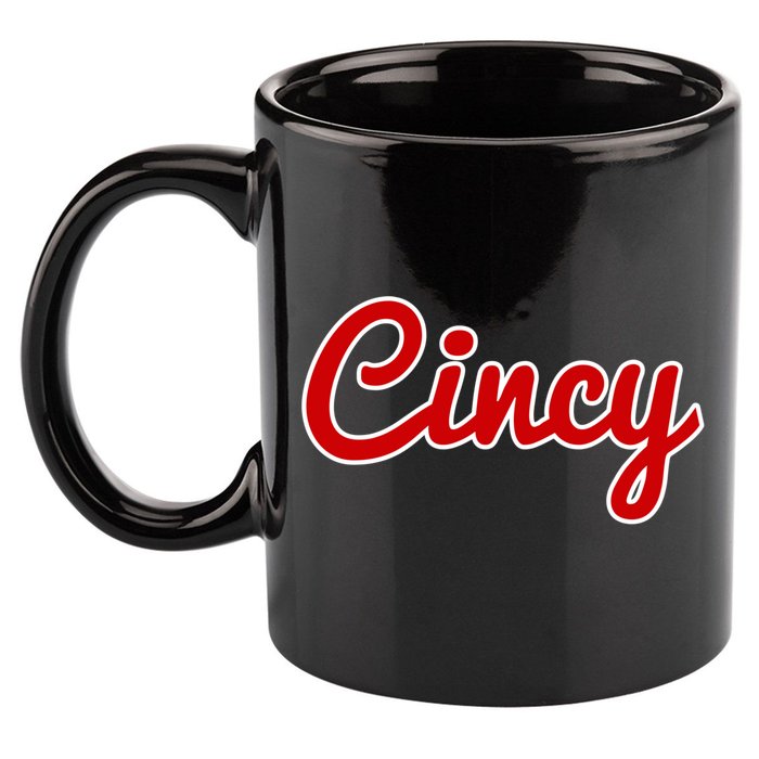 Cincinnati Ohio Classic Red Script Cincy City Gift 11oz C Handle Ceramic Mug
