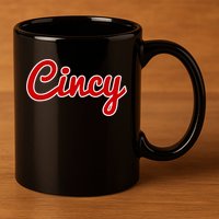 Cincinnati Ohio Classic Red Script Cincy City Gift 11oz C Handle Ceramic Mug