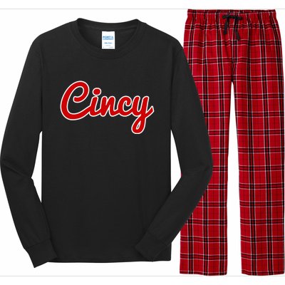 Cincinnati Ohio Classic Red Script Cincy City Gift Long Sleeve Pajama Set