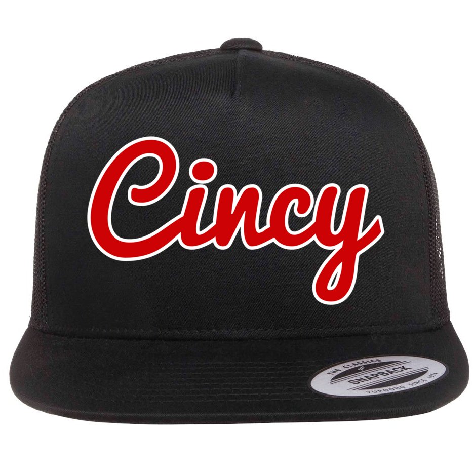Cincinnati Ohio Classic Red Script Cincy City Gift Flat Bill Trucker Hat