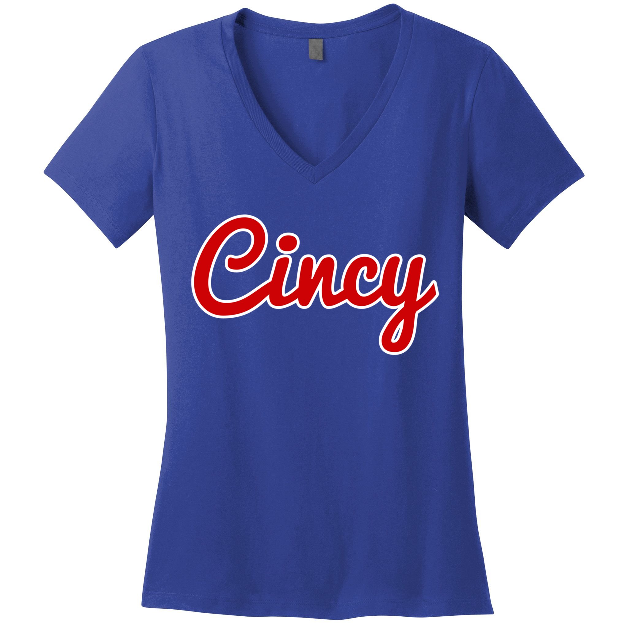 Cincinnati Ohio Classic Red Script Cincy City Gift Women's V-Neck T-Shirt