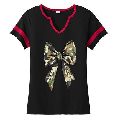 Camouflage Old Camo Bow Camo Coquette Bow Hunting Women Girl Ladies Halftime Notch Neck Tee