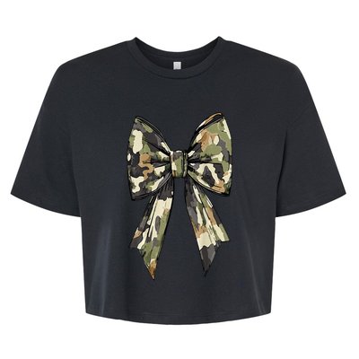 Camouflage Old Camo Bow Camo Coquette Bow Hunting Women Girl Bella+Canvas Jersey Crop Tee