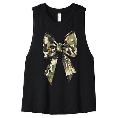 Camouflage Old Camo Bow Camo Coquette Bow Hunting Women Girl Women's Racerback Cropped Tank