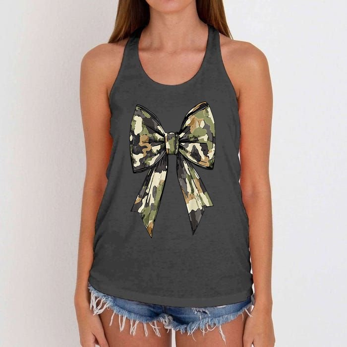 Camouflage Old Camo Bow Camo Coquette Bow Hunting Women Girl Women's Knotted Racerback Tank