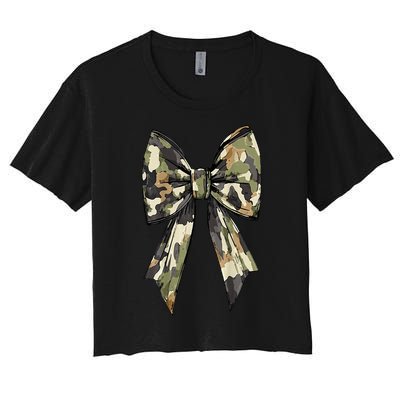 Camouflage Old Camo Bow Camo Coquette Bow Hunting Women Girl Women's Crop Top Tee