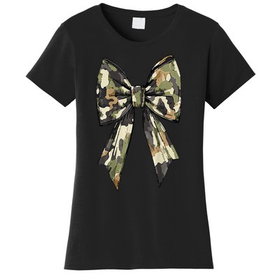 Camouflage Old Camo Bow Camo Coquette Bow Hunting Women Girl Women's T-Shirt