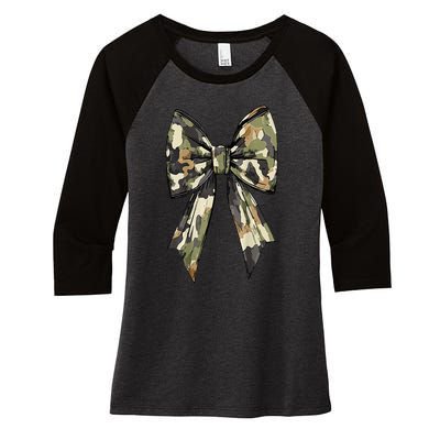 Camouflage Old Camo Bow Camo Coquette Bow Hunting Women Girl Women's Tri-Blend 3/4-Sleeve Raglan Shirt