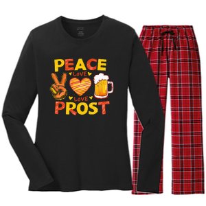 Cute Oktoberfest Costume Peace Love Prost Prost Oktoberfest Women's Long Sleeve Flannel Pajama Set 