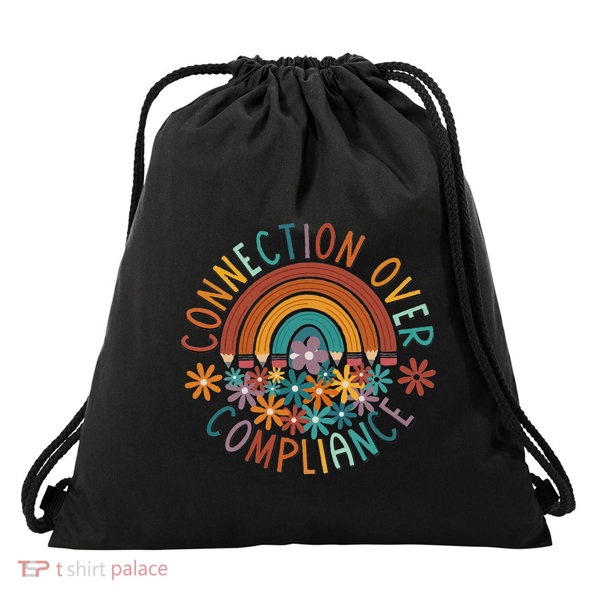 Connection Over Compliance Autism Awareness Sped Teacher Drawstring Bag