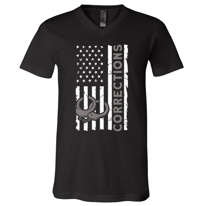 Correctional Officer Corrections Thin Silver Line V-Neck T-Shirt